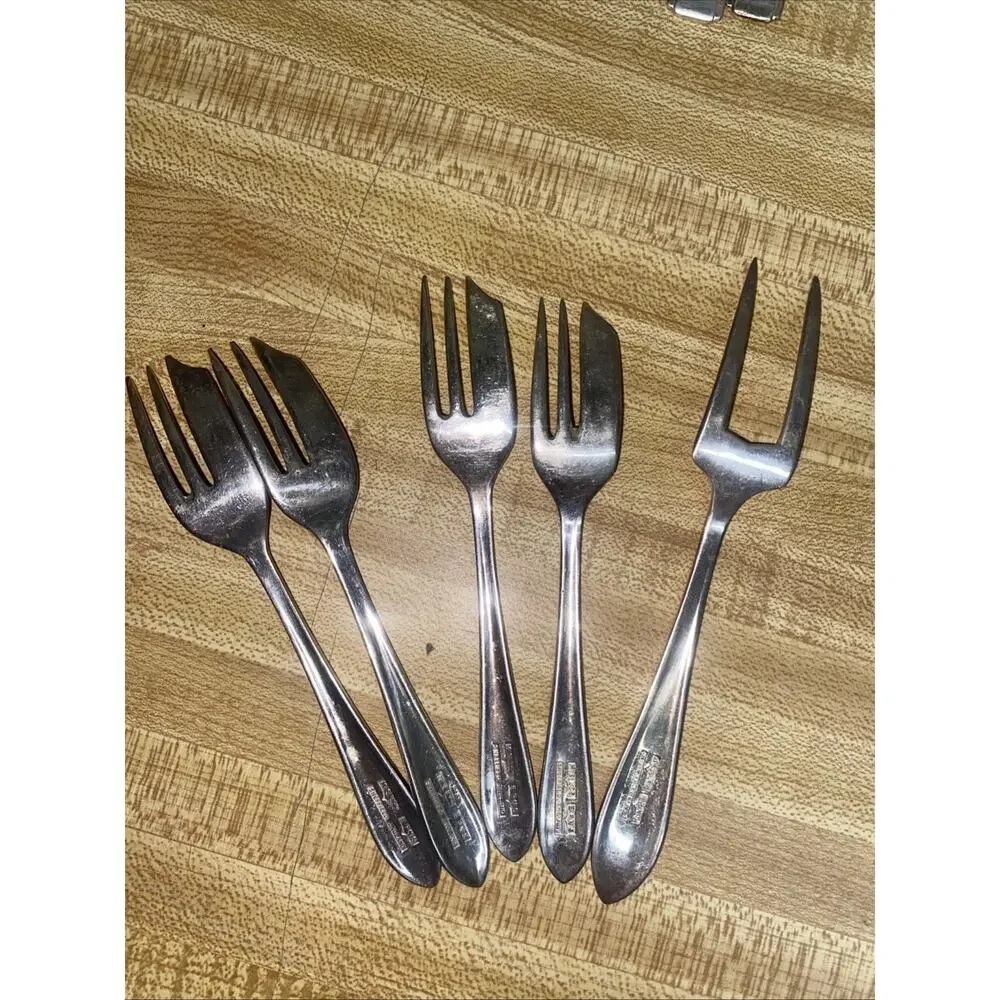 Sheffield Loxley / Maurice Stables 4-Pastry Forks & 1-Spear SilverPlate ART Deco